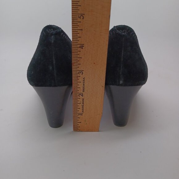 Tory Burch Shoes Sophie Miller Black Suede Wedge Leather Logo on Toe Womens 5 M - Picture 10 of 14